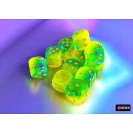 Gemini Plasma Green Teal/ Orange 16mm D6 Dice Cube