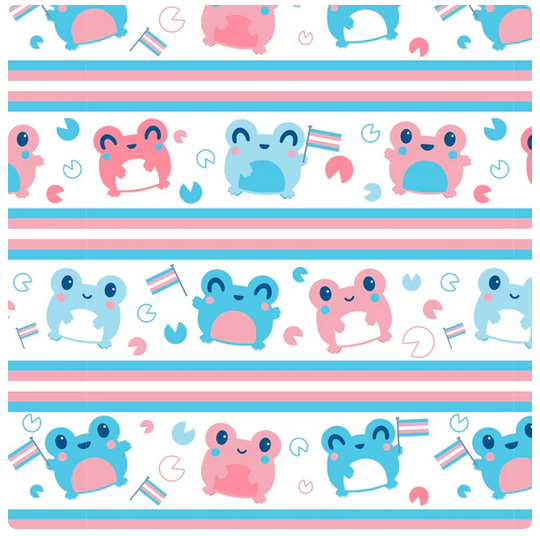 Plushie Tote Bag: White Transgender Pride Tote Bag + Blue Frog Plushie