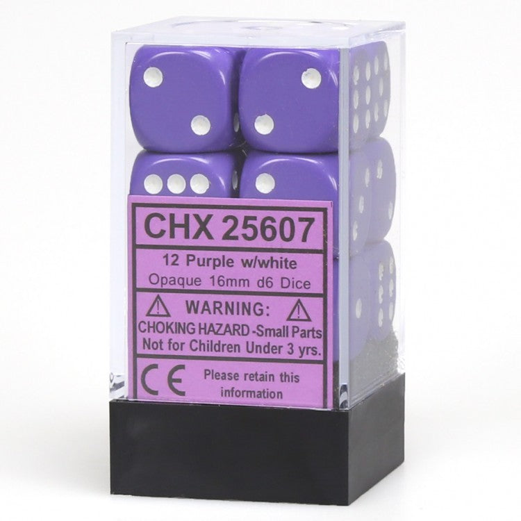 16mm d6 Opaque: Purple/white Dice Set
