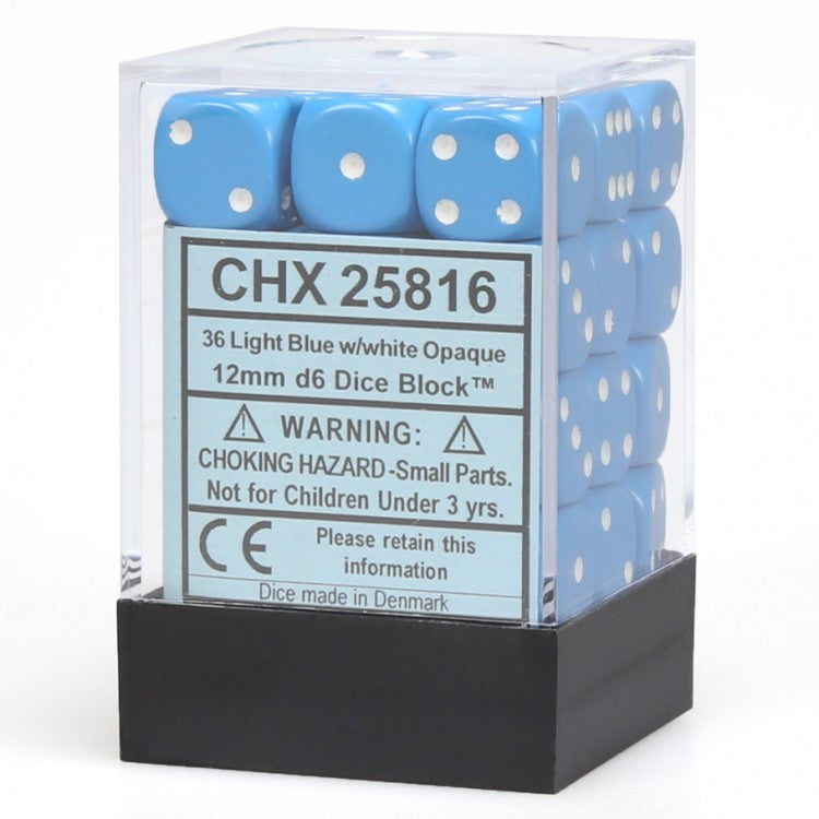 Opaque Light Blue & White 12mm D6 Dice 36 Ct