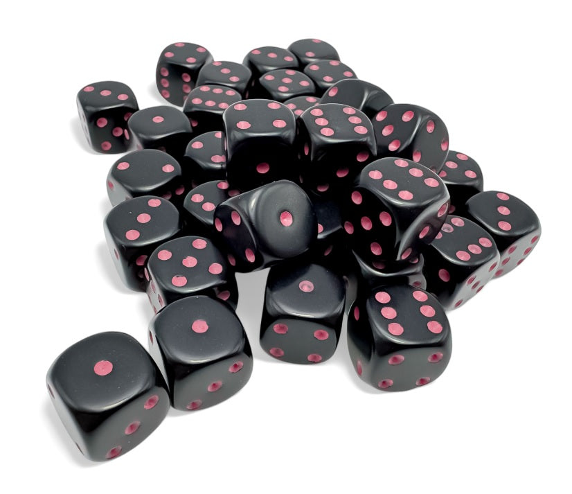 Opaque: 12mm d6 Black/pink Dice Block (36 dice)