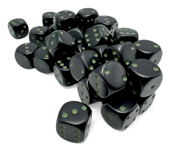 Opaque: 12mm d6 Black/green Dice Block (36 dice)