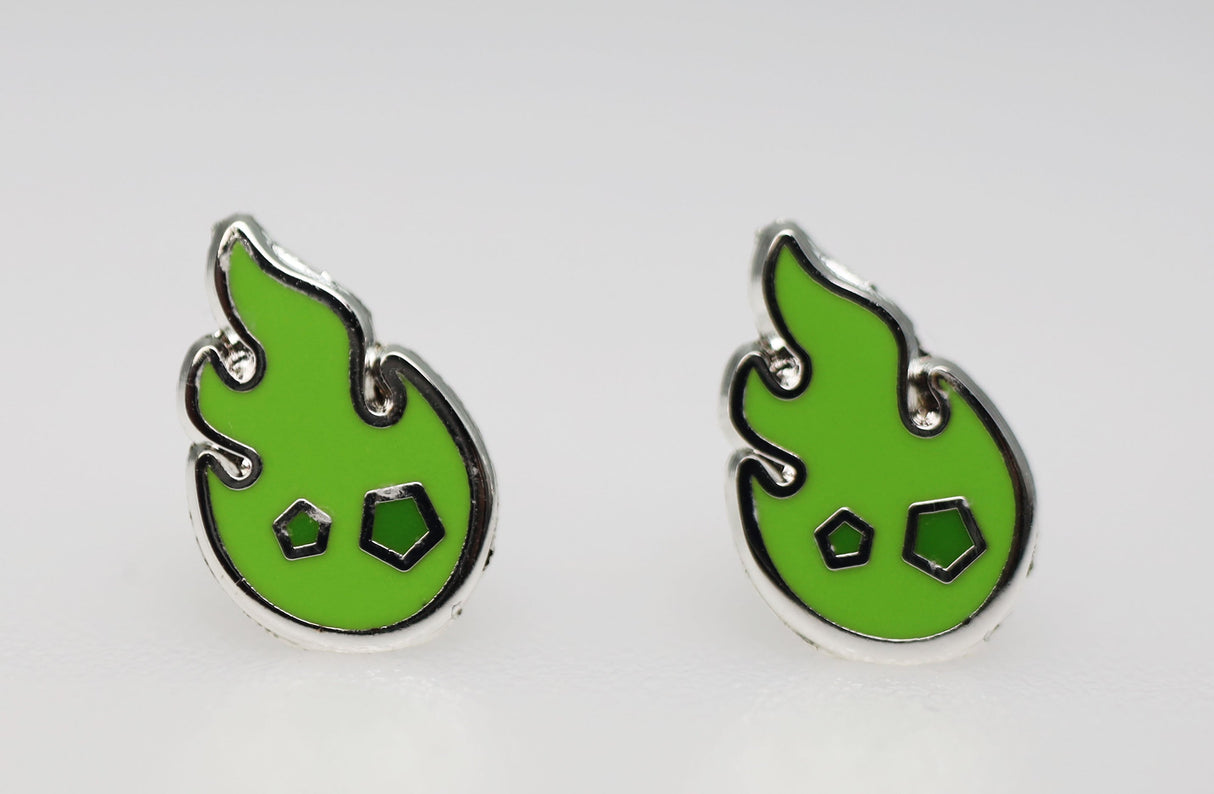 Acquisitions Inc Stud Earrings: Green Flame