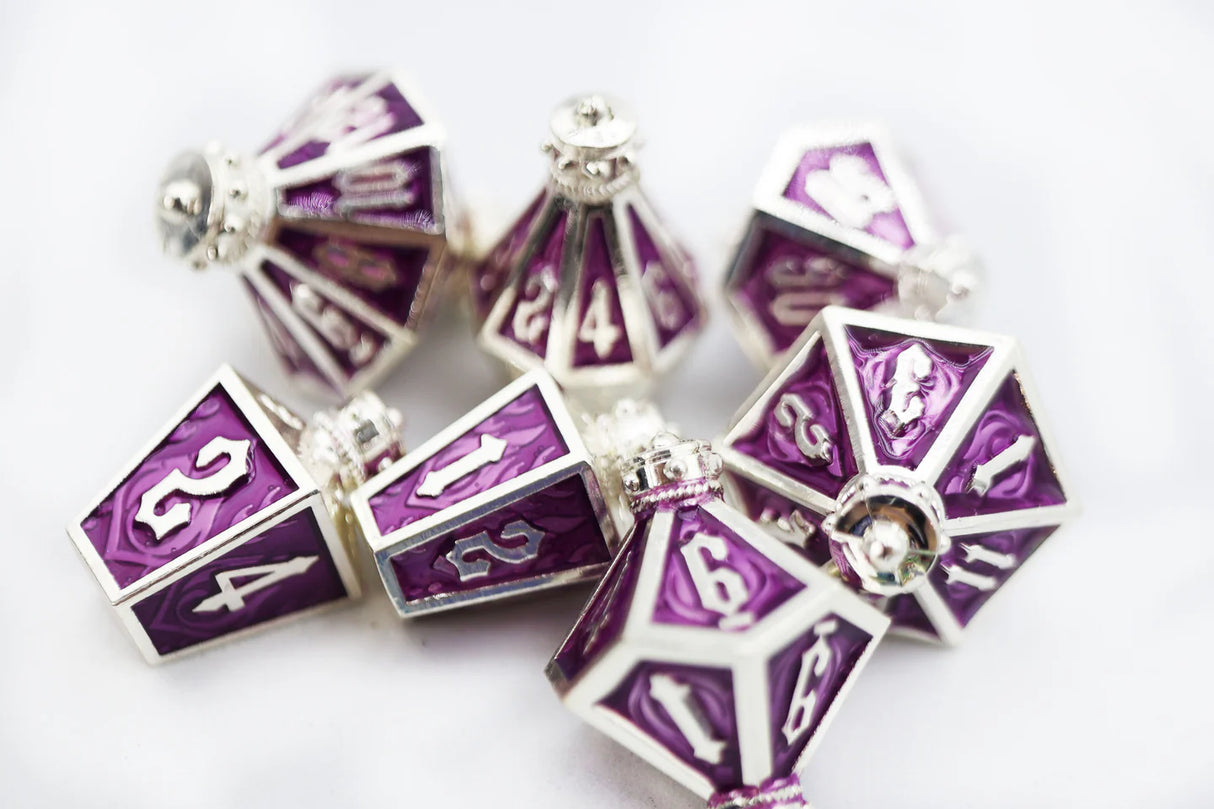 Moonlit Lantern:  Silvered Voidfire - Metal  RPG Dice Set
