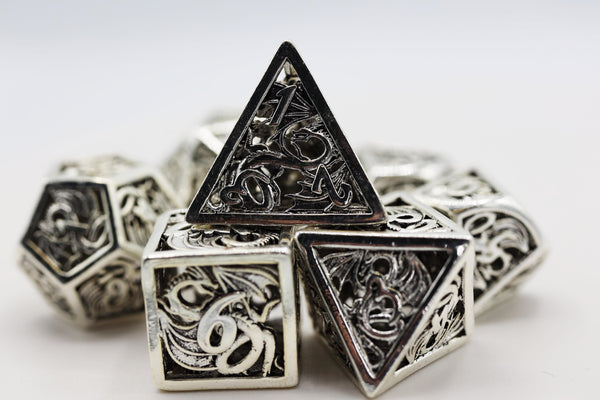 Dragon Essence: Mithril - Hollow Metal RPG Dice Set