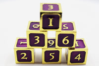 6 piece Metal D6's - Purple and Gold