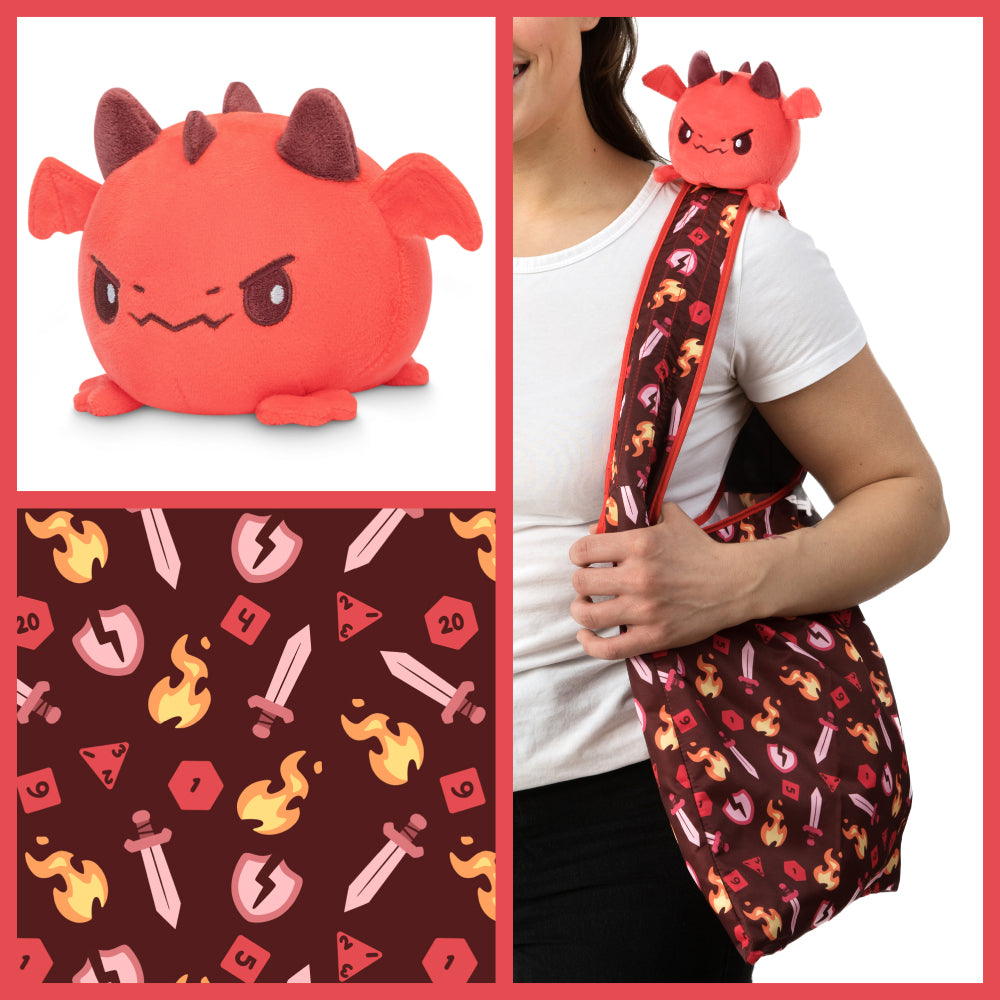 Plushie Tote Bag: Dark Red Tabletop Gaming Tote Bag + Red Dragon Plushie