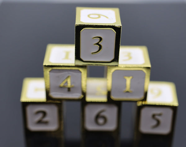 6 piece Metal D6's - White and Gold