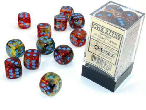 Nebula: 16mm d6 Primary/blue Luminary Dice Block (12 Dice)