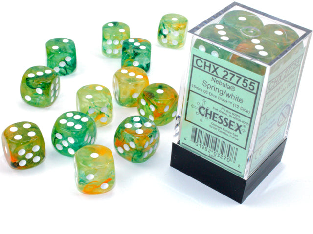 Nebula: 16mm d6 Spring/white Luminary Dice Block (12 Dice)