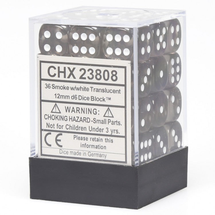 Translucent Smoke/white12mm d6 Dice Block (36 Dice)