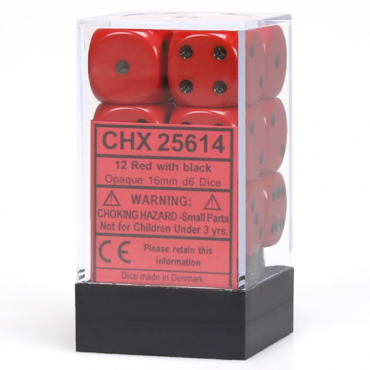 16mm d6 Opaque: Red/black Dice Set