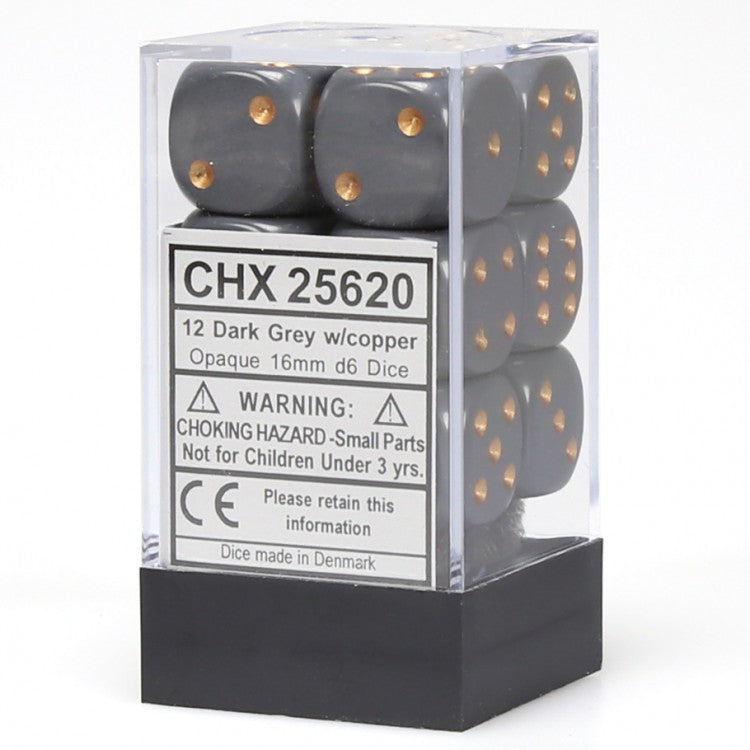 16mm d6 Opaque: Dark Grey/copper Dice Set