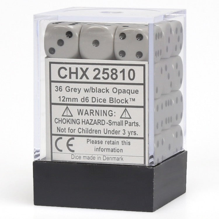 Opaque Dark Grey & Black 12mm D6 Dice 36 Ct