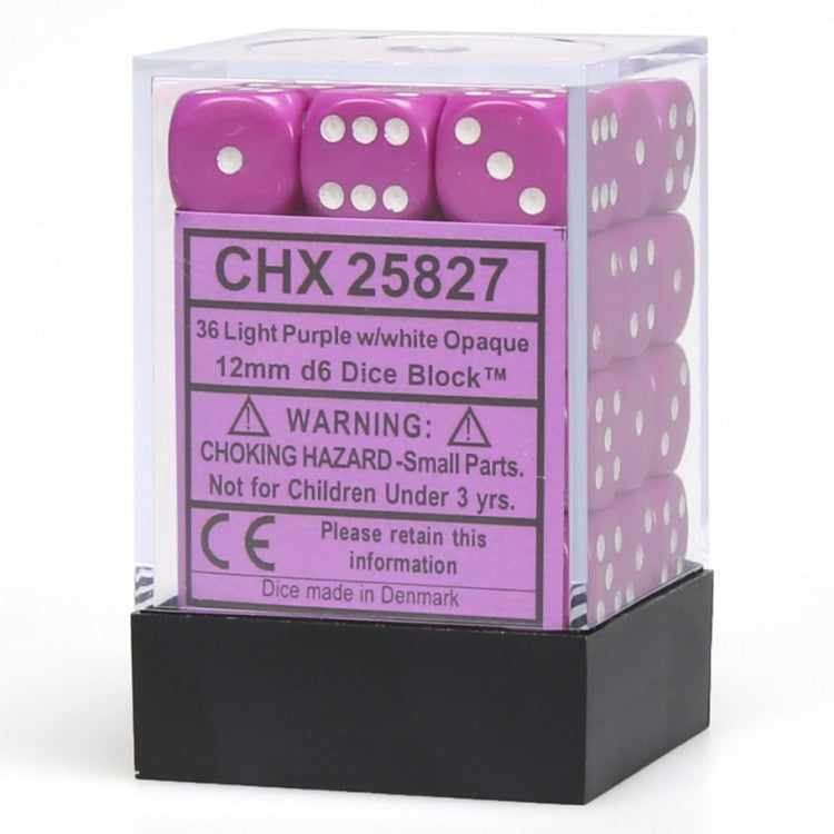 Opaque Light Purple & White 12mm D6 Dice 36 Ct