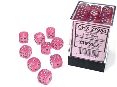 Borealis® 12mm d6 Pink/silver Luminary™ Dice Block™ (36 dice)