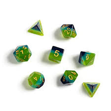 RPG Dice Set (7): Green, Blue Translucent