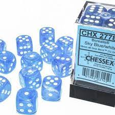 Borealis: 16mm d6 Sky Blue/white Luminary Dice Block (12 dice)