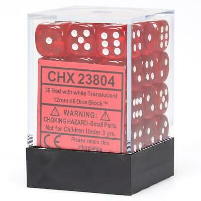 Translucent Red/White 12mm d6 Dice Block (36 Dice)